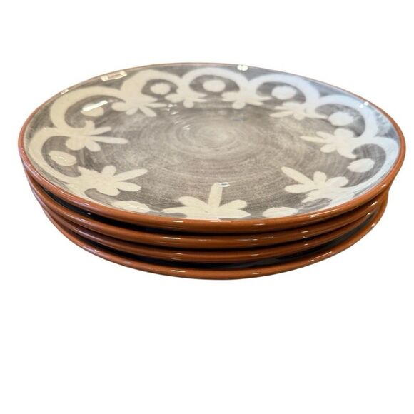 Crate & Barrel NICO  11.5” Terracotta Geometric Pattern Clay Glazed Dinner Plate - Picture 1 of 7